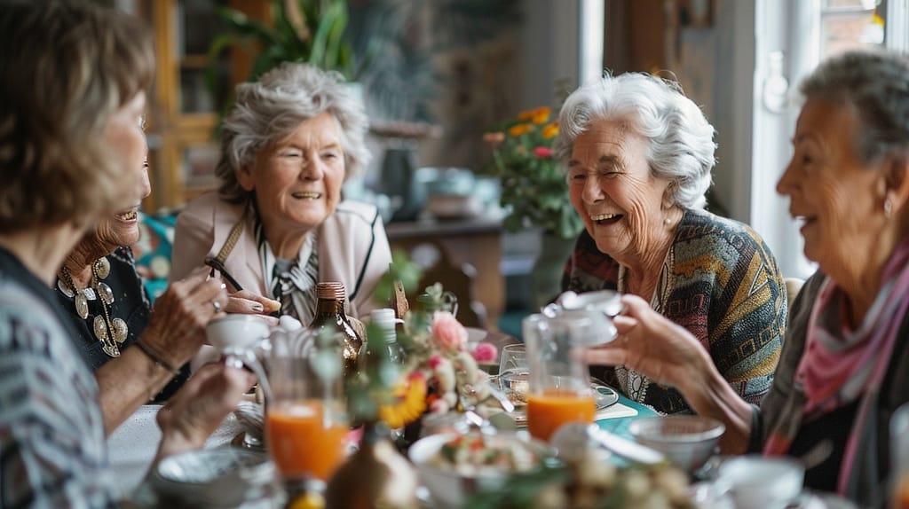 Elderly ladies in a retirement home dining room